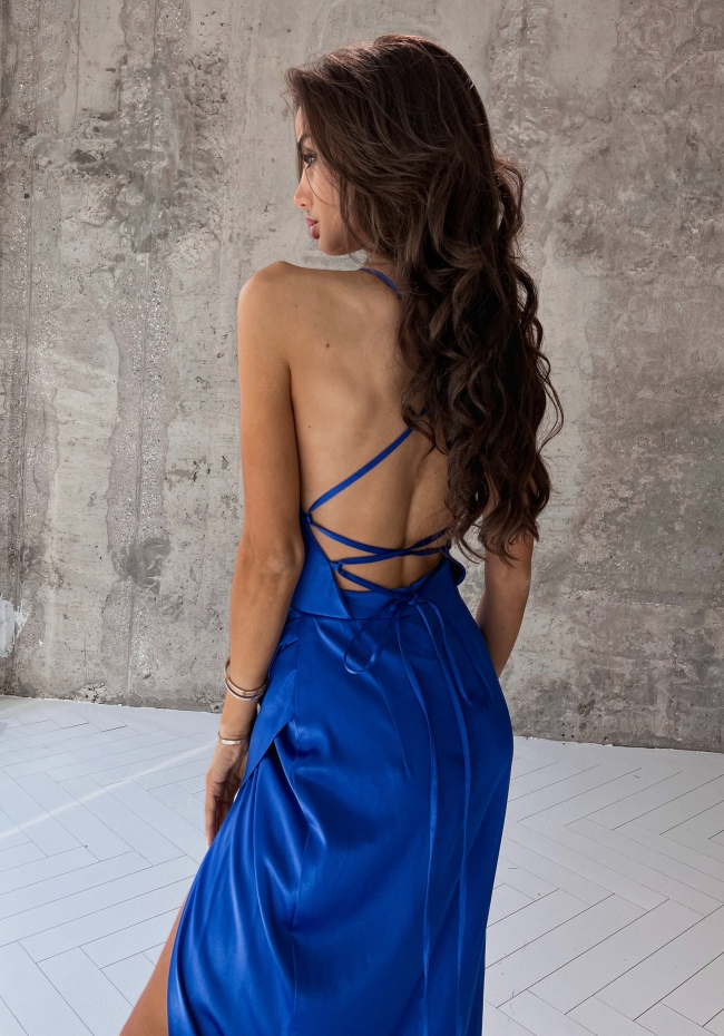 Платье с завязками на спине синий